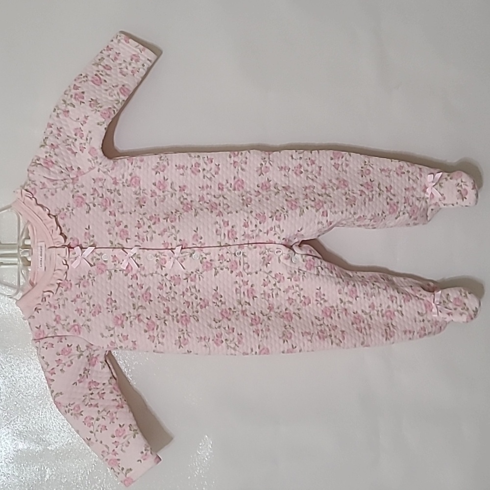LAURA ASHLEY Girl's Pink Floral Quilted Footie Sleeper -‎ Size 6-9 mths
